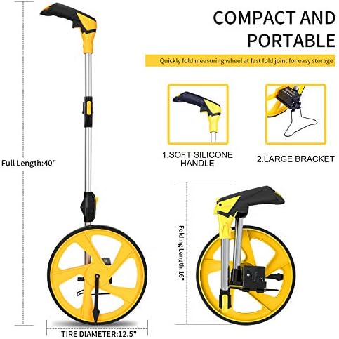 Zozen Measuring Wheel in Feet and Inches, Mechanical/Double Collapsible/One Key to Reset/Kickstand to Keep Stand/Starting Point Arrow and Cloth Carrying Bag, 0-9,999 Ft Measure Wheel. (Pack of 2)