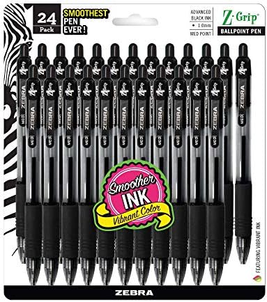 Zebra Pen Z-Grip Retractable Ballpoint Pen, Black Ink, 1.0mm, 6-Pks 144 Ttl