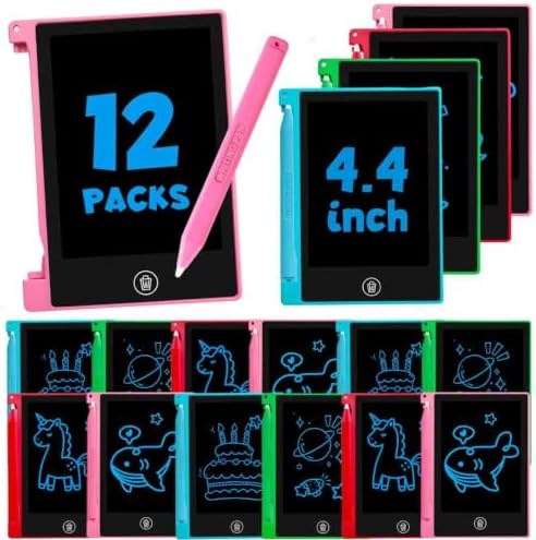 12 Pack 4.4 Inch Mini LCD Writing Tablet for Kids, Erasable and Reusable Toddler Doodle Board, Ideal School or Party Favors Gift for Age 3 Years Old and Above