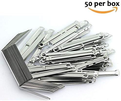 Prong Paper Fasteners 2" Capacity, 250 Complete Sets, Heavy Duty Steel with Compressor, Standard 2-Hole Punch, 2.75" Base for File Folders, Folder Clips, 5 Boxes (50 Each), Made in USA - OLYMPX
