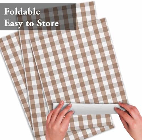 Rustic Brown White Buffalo Check Plaid Pattern Placemats Set of 6, Farmhouse Heat Resistant Washable Table Place Mats Cotton Table Linens Party Holiday Decor for Kitchen Dining Outdoor Indoor