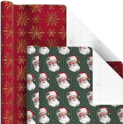 Hallmark Christmas Wrapping Paper Rolls with Cutlines on Reverse (6 Rolls: 150 Sq. Ft. Total) Santa Claus, Nutcrackers, Plaid, Snowflakes, Ornaments