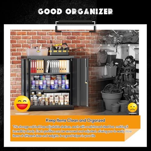 Greenvelly Metal Garage Storage Cabinet,36" Black Lockable Metal Cabinets with 2 Doors and Shelves,Storage Locking Counter Cabinet for Home Office,Garage,Kitchen,School