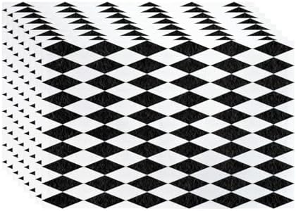 Batmerry Black White Diamond Linen Placemats Set of 8, Abstract Black and White Harlequin Washable Table Mats for Kitchen Table Thickened Heat Insulation Dining Set Indoor Outdoor 12X18 in
