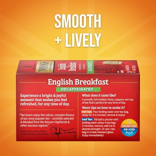 Twinings Decaffeinated English Breakfast Black Tea Bags, 20 CT Box (6 Pack)