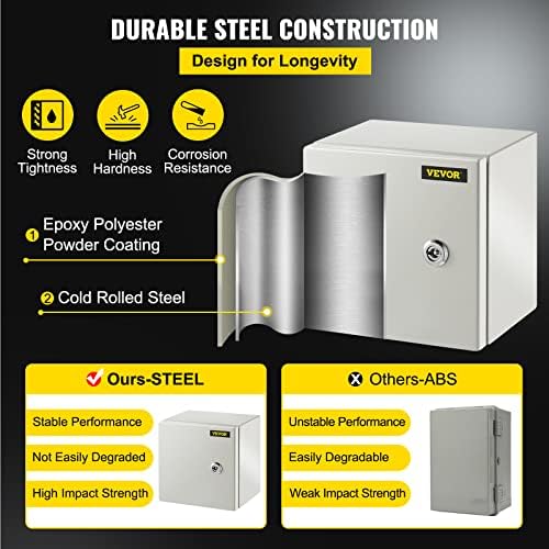 VEVOR NEMA Steel Enclosure, 8" x 8" x 6" NEMA 4X Steel Electrical Box, IP66 Waterproof & Dustproof, Outdoor/Indoor Electrical Junction Box, with Mounting Plate