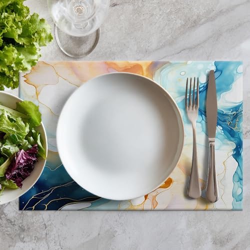 Batmerry Fluid Art with Flowing Lines Linen Placemats Set of 8, Abstract Colorful Washable Table Mats for Kitchen Table Thickened Heat Insulation Dining Set Indoor Outdoor 12X18 in