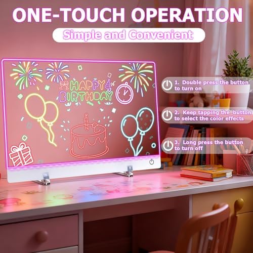 16.8-Inch Led Drawing Board for Kids: Rechargeable Lumiboard LED Drawing Tablet with 7 Colors&3 Dynamic Modes Dry Erase Boards Light Up Drawing Board Toys Birthday Gifts for Grandkids Girls Teens