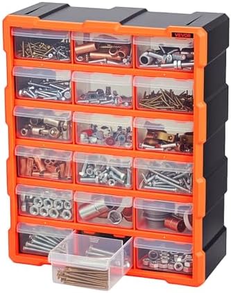 VEVOR 18-Drawer Storage Organizer, Plastic, Drawer Storage Cabinet for Garage Organization, Stackable Small Parts Organizer, Wall-Mounted Toolbox, for Hardware, Beads, Screws, Crafts, Building Bricks