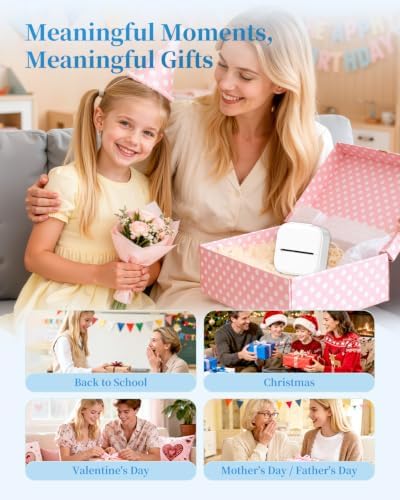 Memoking Mini Printer T02 Thermal Sticker Printer with 3 Rolls Paper