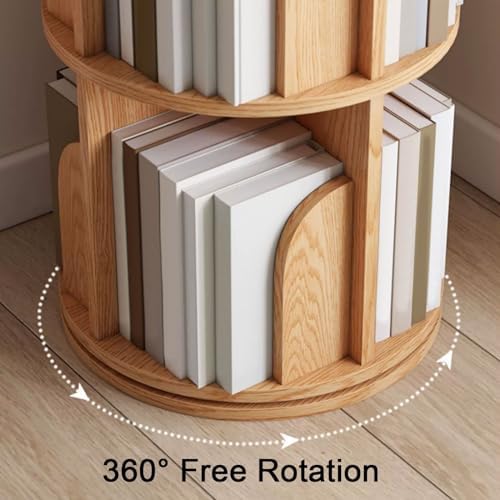 GAMAK Small Rotating Bookshelf 360 Display 3-4 Tier for Small Spaces Kids Narrow Swivel Corner Book Shelf Wood Used in Bedrooms Living Rooms Study Office (Color : Wood, Size : Four)