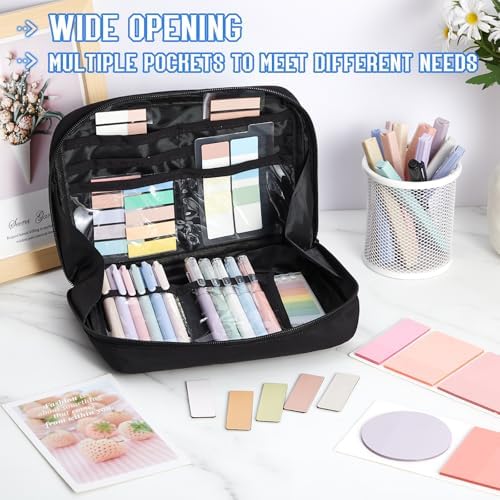 Jutom 41 Pcs Aesthetic Book Annotation Kit with Pencil Bag Bible Journaling Kit Notebook Sticky Note Tab Highlighter Black Ink Pen Page Marker School Office Supplies Bible Lover Gift (Black)
