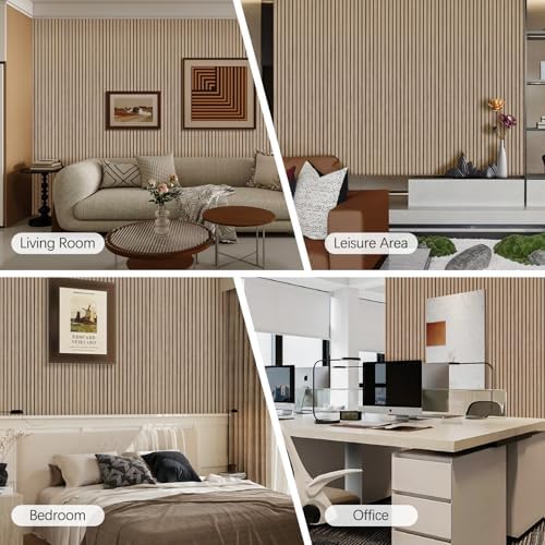 Acoustic Wood Wall Panels, 2 PCS Slat Wall Panels - Walnut Veneer Soundproof Panels for Home & Office, 94.5" Extra-Long Easy Peel & Stick Panels for Walls (11.8"W x 94.5"L)