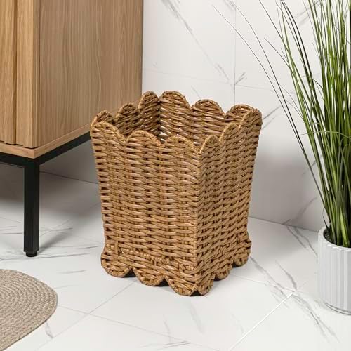happimess Silas 3.3 Gal Square Wicker Resin Wastebasket, Natural, Set of 2