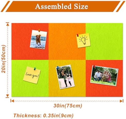 Square Felt Cork Bulletin Board Tiles, Self Adhesive DIY Felt Pin Board for Wall 30" x 20" with 35 Pushpins for Office School Home Wall Decor Stickers Memos Photos Display (Gradual Orange)