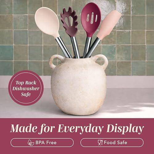 COOK WITH COLOR Silicone Cooking Utensils, Kitchen Utensil Set, Easy to Clean Silicone Kitchen Utensils, Cooking Utensils for Nonstick Cookware, Kitchen Gadgets Set, 10 Pieces, Rose