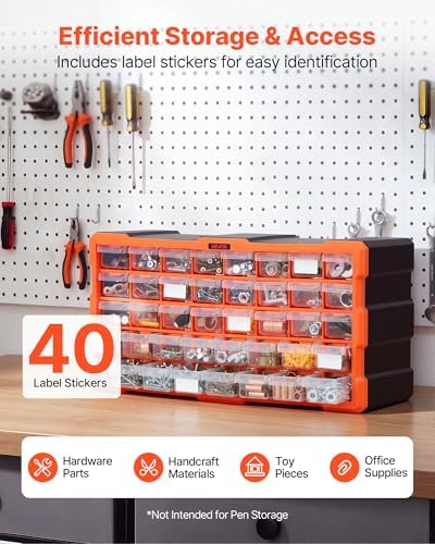 VEVOR 40-Drawer Storage Organizer, Plastic, Drawer Storage Cabinet for Garage Organization, Stackable Small Parts Organizer, Wall-Mounted Toolbox, for Hardware, Beads, Screws, Crafts, Building Bricks