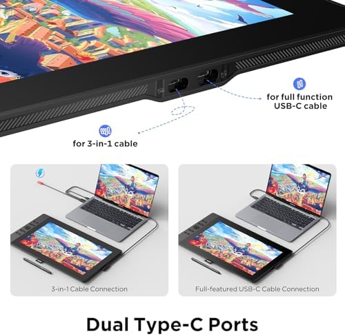 UGEE 15.4 inch Drawing Tablet with Screen，143% sRGB UE16 Computer Graphics Tablet with Full-Laminated Screen 8+1 Hot Keys 16K Level Pressure Battery-Free Stylus，Drawing Pad for PC/Windows/Mac/Android