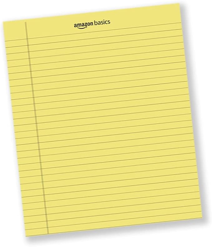 Amazon Basics Legal/Wide Ruled 8.5 x 11.75 inch Legal Pad, Canary, 72 Count (Pack of 12), 50 sheets per pad, 6 packs per carton