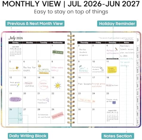 Planner 2026-2027, Weekly & Monthly Academic Calendar, Jul 2026 – Jun 2027