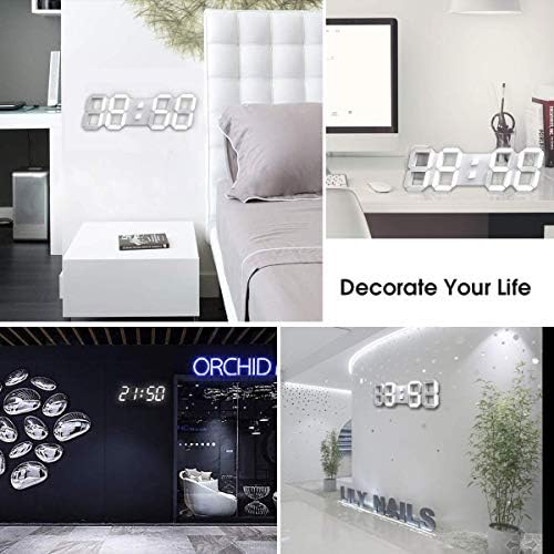 EPSKY 3D White Digital Wall Clock LED Large Alarm Clock Adjustable Brightness 12/24 Hours Display and Date Display for Kitchen Homes Offices Gyms (15inch)