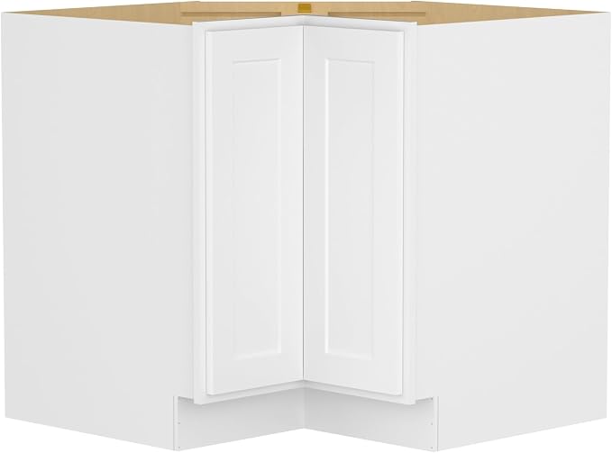 Furinno Shaker EZ Reach Base Corner Diagonal 3-Tier Kitchen Cabinet, White | 24 D x 33 W x 34.5 H, Adjustable Hinges, Soft-Close Shaker-Style Door, Ready to Assemble, Plywood, for Pantry, Dining Room