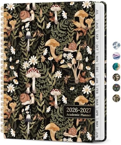 Planner 2026-2027, Jul 2026-Jun 2027 Academic Monthly & Weekly Planner | 8.5" x 11" Hardcover Pretty Calendar Planner for Women, Spiral Organizer for School Office Home Supplies, Mushroom