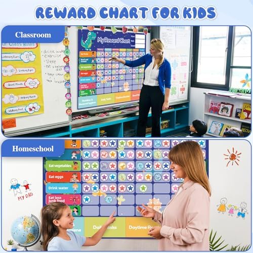Behavior Chore Chart for Kids - Visual Schedule with 118 Chores (Including 8 Blanks) & 147 Stars, Reward Chart for Toddlers, Responsibility & Daily Routine Chart for Kids - Ideal for Ages 3-9