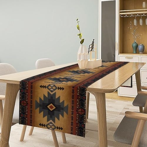 Aztec Table Runner, Southwestern Ethnic Geometric Triditional Table Runner Table Setting Decor for Kitchen Garden Farmhouse Party Holiday Dinner Home, 13x120 Inch
