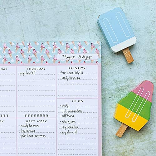 Undated Desk Planner Pad - 52 Pages Weekly Notepad with To Do List and Habit Tracker | Weekly Desk Pad Tear Off for Organization (Ice Cream)
