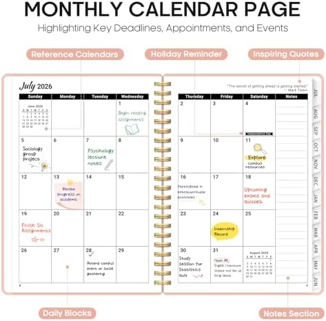 Taja Planner 2026-2027, 6.3" x 8.5" Calendar Planner, Jul 2026-Jun 2027 | A5 Hardcover Weekly & Monthly Academic Year Planner, Large Planning Agenda With Tabs, School & Office Supplies, Pink