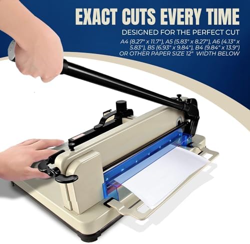 Flexzion Guillotine Paper Cutter 12" A4 Professional Industrial Heavy Duty Scrapbooking Metal Base Trimmer Machine 400 Sheet Capacity for Office Commercial Photocopy Printing Shop