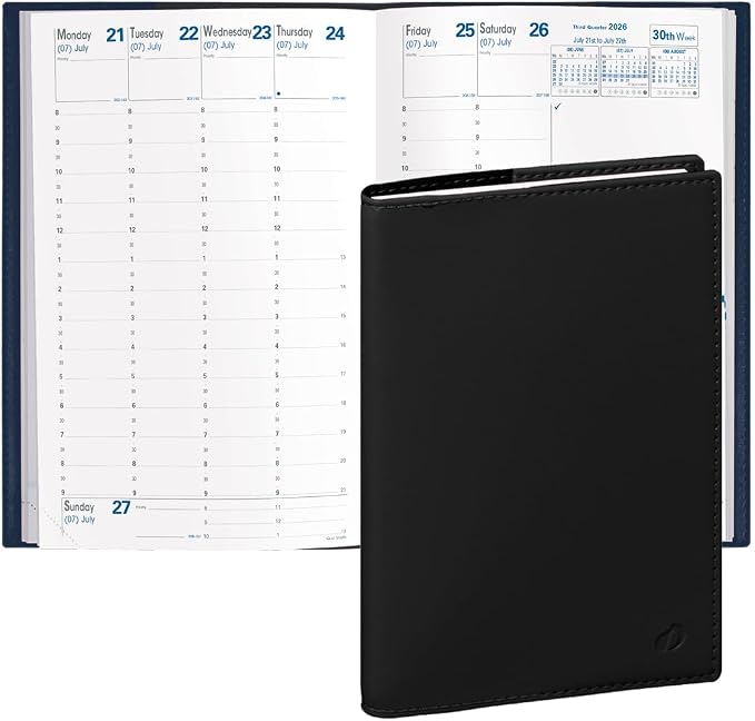 Quo Vadis 2026 Minister - Weekly/Monthly Planner - 12 Months, Jan. to Dec. - 6 1/4 x 9 3/8" - Smooth Faux Leather Soho Black Cover- Time Management Appointment Organizer