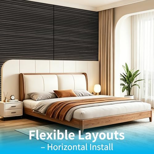 Art3d 47 x 23.6 in Acoustic Wood Slat Design Wall Panels, 4-Pack, Grey Oak