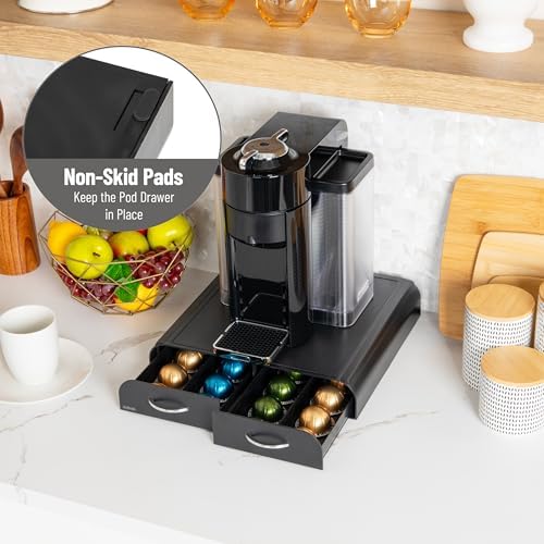 Mind Reader Single Serve Coffee Pod Organizer with 2 Drawers, Plastic, 13.25"L x 12.75"W x 2.5"H, Black