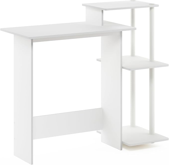 Furinno EFFICIENT Desk, 28.6" Wide Gaming Desk with 3 Open Side Shelves, Laptop Notebook Computer Desk, Office Desk for Home Office, Study Room, Dorm, Bedroom, White
