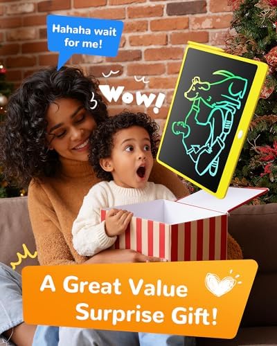 KOKODI LCD Writing Tablet, 16 Inch Colorful Toddler Doodle Board Drawing Tablet, Erasable Reusable Electronic Drawing Pads, Educational and Learning Toy for 3-6 Years Old Boy and Girls(Yellow)