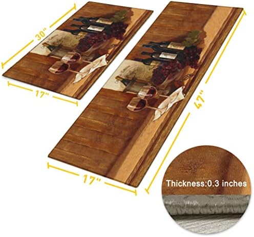 Wine Kitchen Rugs and Mats for Floor 2 Piece Sets, Farmhouse Wine Kitchen Rug in Front of Sink for Standing for Country Kitchen Decor 17"X30"+17"X47"
