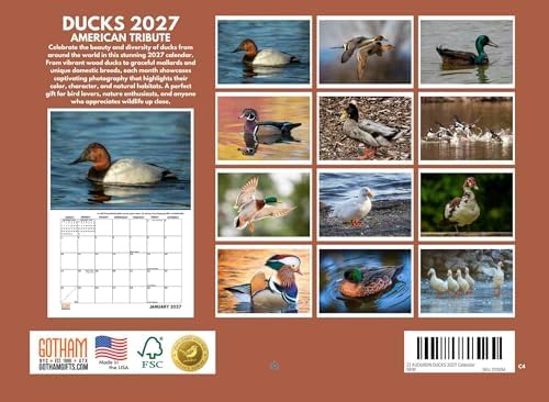 JJ Audubon Tribute Duck Calendar 2027 Ducks Monthly Wall Calender 12 Month