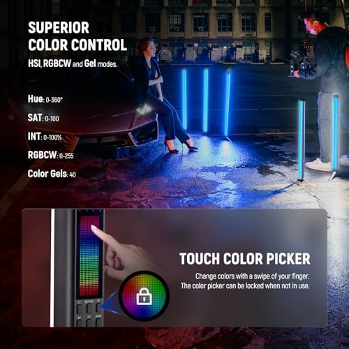 NEEWER TL60 RGB Tube Light, 20W Full Color RGBWW LED Video Lighting Wand Stick for Studio Photography Recording Streaming, APP/2.4G/DMX Control, 7 Pixel Effects 18 Scenes, 2500-10000K CRI97+ TLCI98+