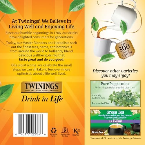 Twinings Lemon & Ginger, Caffeine-Free Herbal Tea Bags, 100 CT Box (1 Pack)