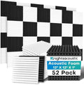 52 Pack Acoustic Foam Panels, 1 X 12 X 12 Inches Sound Proof Foam Panels for Walls, High Density Acoustic Panels Sound Absorbing, Black White Noise Cancelling Studio Wedges (NOT Include Adhesive)
