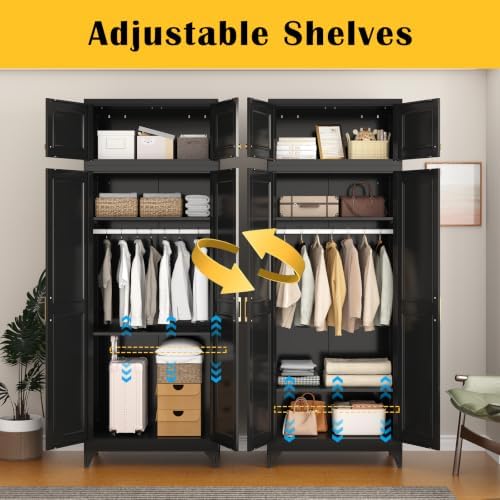 SteeLoong Metal Wardrobe Cabinet,Armoire Wardrobe Closet with Hanging Rod