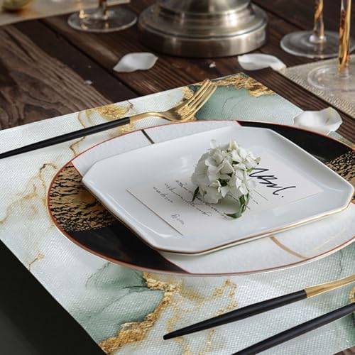 ALAZA White Marble Set of 4 Placemats Rectangle Table Mat for Dining Table Restaurant Kitchen Home Decor, 12" x 18"
