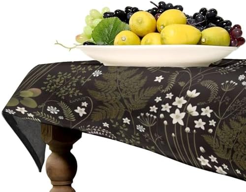Woodland Field Tablecloth, Rustic Forest Wild Flower Herb Fern Farmhouse Natural Floral Table Cloth for Picnic Party Dining Room Home Decor 55x75in