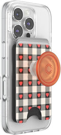 PopSockets Phone Wallet for MagSafe with Grip- Heartbreaker | PopWallet, Holds 3 Cards, Magnetic, Removable, Secure, Checkered, Heart, Valentines