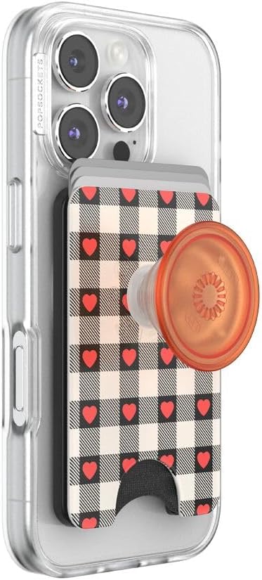 PopSockets Phone Wallet for MagSafe with Grip- Heartbreaker | PopWallet, Holds 3 Cards, Magnetic, Removable, Secure, Checkered, Heart, Valentines