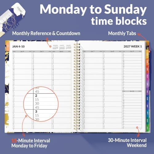 SUNEE 2027 Appointment Book, Quarter-Hourly, Weekly Monthly Planner, 8.5"x11",Vintage