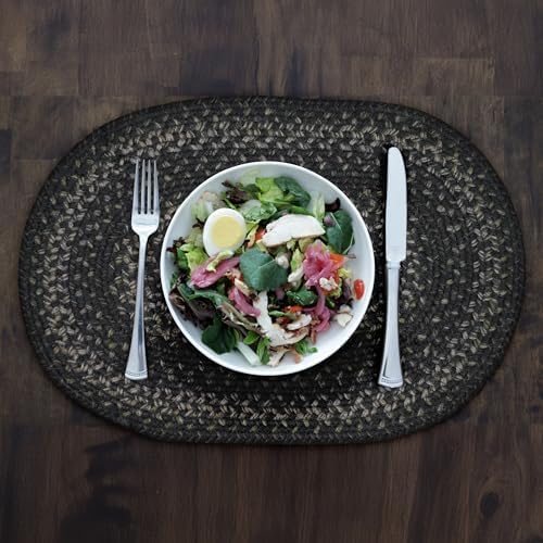 Homespice Jet Black Jute Braided Placemats, Oval 13x19 Set of 6