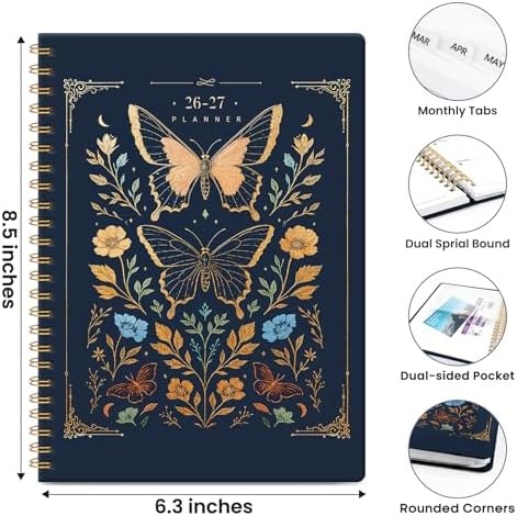 Planner 2026-2027, A5 (6.3" x 8.5") Hardcover Weekly & Monthly Planner July 2026 - June 2027 with Monthly Tabs, Academic Planner for School, Work and Office, Golden Butterfly